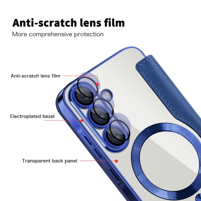 Husa pentru  Samsung Galaxy A56 EliteBook Executive Tip Carte cu Protectie RFID, Compatibilitate MagSafe si protectie lentile Transparent - Albastru