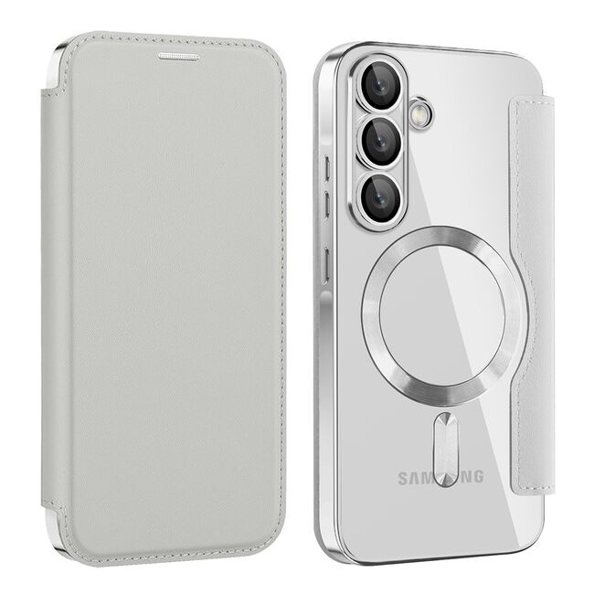 Husa pentru  Samsung Galaxy A56 EliteBook Executive Tip Carte cu Protectie RFID, Compatibilitate MagSafe si protectie lentile Transparent - Gri