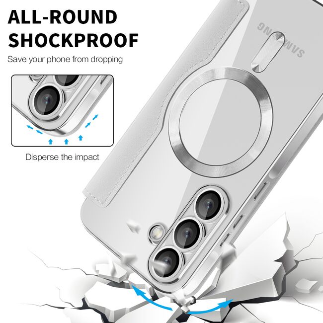 Husa pentru  Samsung Galaxy A56 EliteBook Executive Tip Carte cu Protectie RFID, Compatibilitate MagSafe si protectie lentile Transparent - Gri