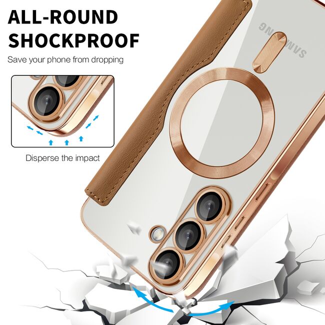 Husa pentru  Samsung Galaxy A56 EliteBook Executive Tip Carte cu Protectie RFID, Compatibilitate MagSafe si protectie lentile Transparent - Maro