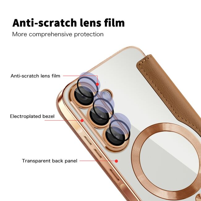 Husa pentru  Samsung Galaxy A56 EliteBook Executive Tip Carte cu Protectie RFID, Compatibilitate MagSafe si protectie lentile Transparent - Maro