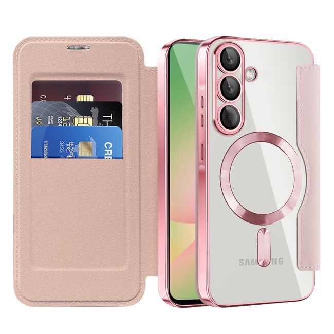Husa pentru  Samsung Galaxy A56 EliteBook Executive Tip Carte cu Protectie RFID, Compatibilitate MagSafe si protectie lentile Transparent - Roz
