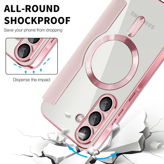 Husa pentru  Samsung Galaxy A56 EliteBook Executive Tip Carte cu Protectie RFID, Compatibilitate MagSafe si protectie lentile Transparent - Roz