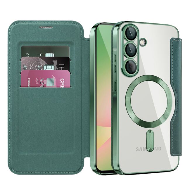Husa pentru  Samsung Galaxy A56 EliteBook Executive Tip Carte cu Protectie RFID, Compatibilitate MagSafe si protectie lentile Transparent - Verde