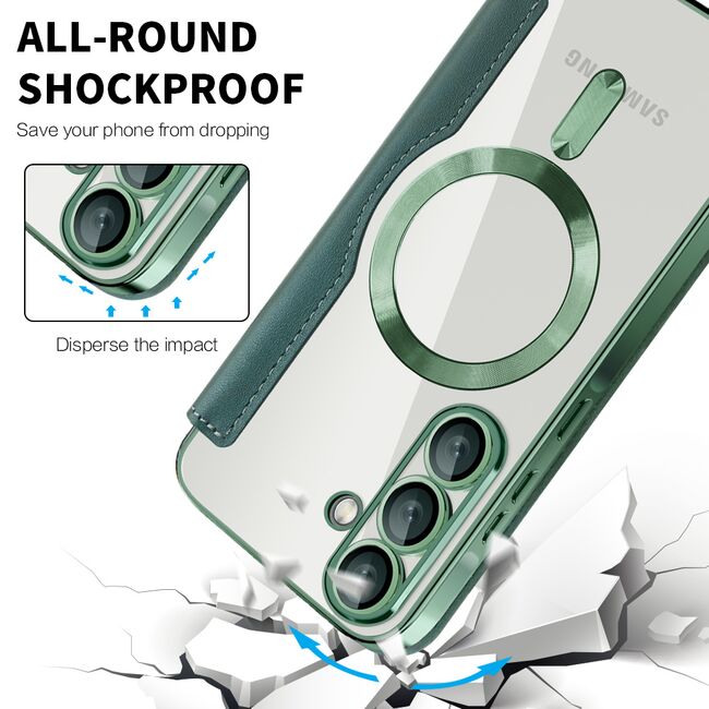 Husa pentru  Samsung Galaxy A56 EliteBook Executive Tip Carte cu Protectie RFID, Compatibilitate MagSafe si protectie lentile Transparent - Verde