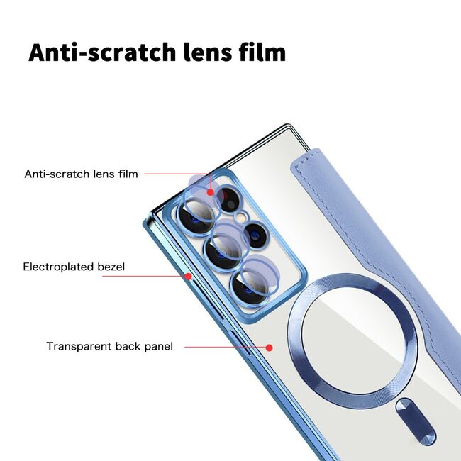 Husa pentru  Samsung Galaxy S22 Ultra 5G EliteBook Executive Tip Carte cu Protectie RFID, Compatibilitate MagSafe si protectie lentile Transparent - Albastru deschis