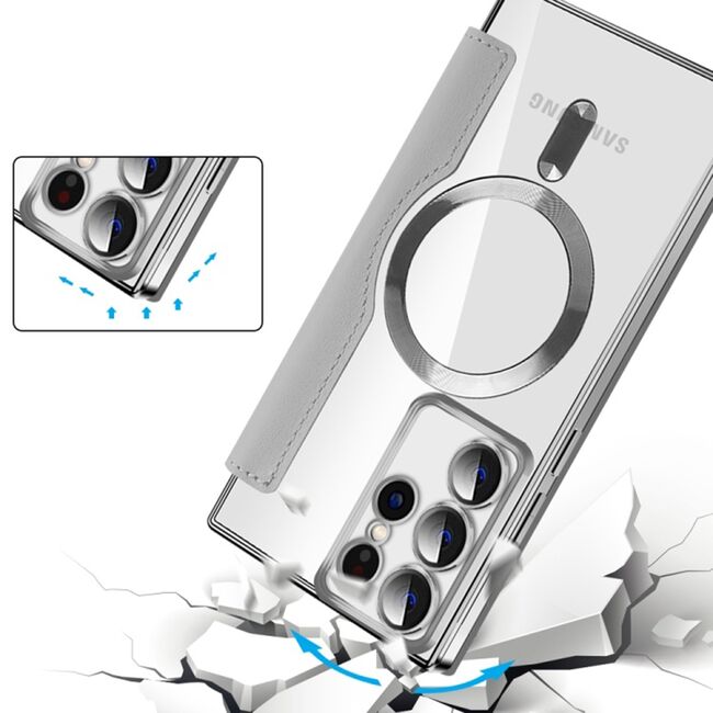 Husa pentru  Samsung Galaxy S22 Ultra 5G EliteBook Executive Tip Carte cu Protectie RFID, Compatibilitate MagSafe si protectie lentile Transparent - Argintiu