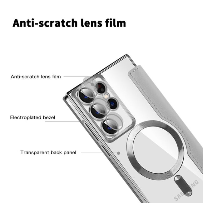 Husa pentru  Samsung Galaxy S22 Ultra 5G EliteBook Executive Tip Carte cu Protectie RFID, Compatibilitate MagSafe si protectie lentile Transparent - Argintiu