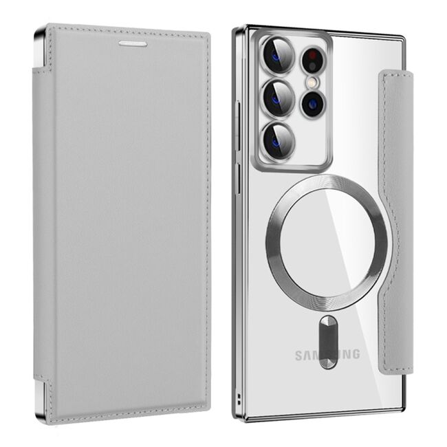 Husa pentru  Samsung Galaxy S22 Ultra 5G EliteBook Executive Tip Carte cu Protectie RFID, Compatibilitate MagSafe si protectie lentile Transparent - Argintiu