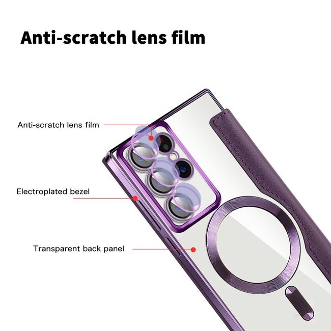 Husa pentru  Samsung Galaxy S22 Ultra 5G EliteBook Executive Tip Carte cu Protectie RFID, Compatibilitate MagSafe si protectie lentile Transparent - Mov