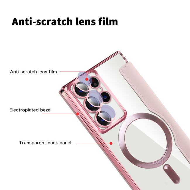 Husa pentru  Samsung Galaxy S22 Ultra 5G EliteBook Executive Tip Carte cu Protectie RFID, Compatibilitate MagSafe si protectie lentile Transparent - Roz