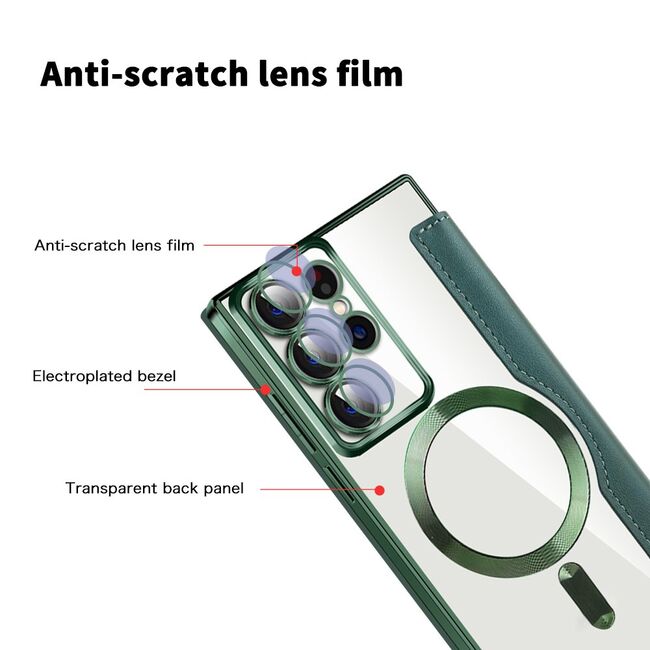 Husa pentru  Samsung Galaxy S22 Ultra 5G EliteBook Executive Tip Carte cu Protectie RFID, Compatibilitate MagSafe si protectie lentile Transparent - Verde