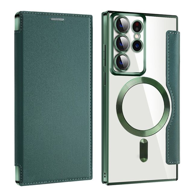 Husa pentru  Samsung Galaxy S22 Ultra 5G EliteBook Executive Tip Carte cu Protectie RFID, Compatibilitate MagSafe si protectie lentile Transparent - Verde