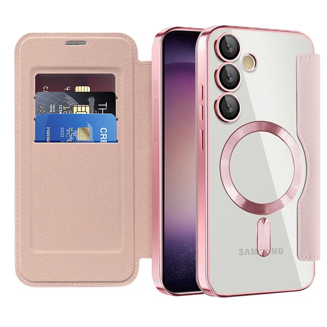 Husa pentru  Samsung Galaxy S23 EliteBook Executive Tip Carte cu Protectie RFID, Compatibilitate MagSafe si protectie lentile Transparent - Roz