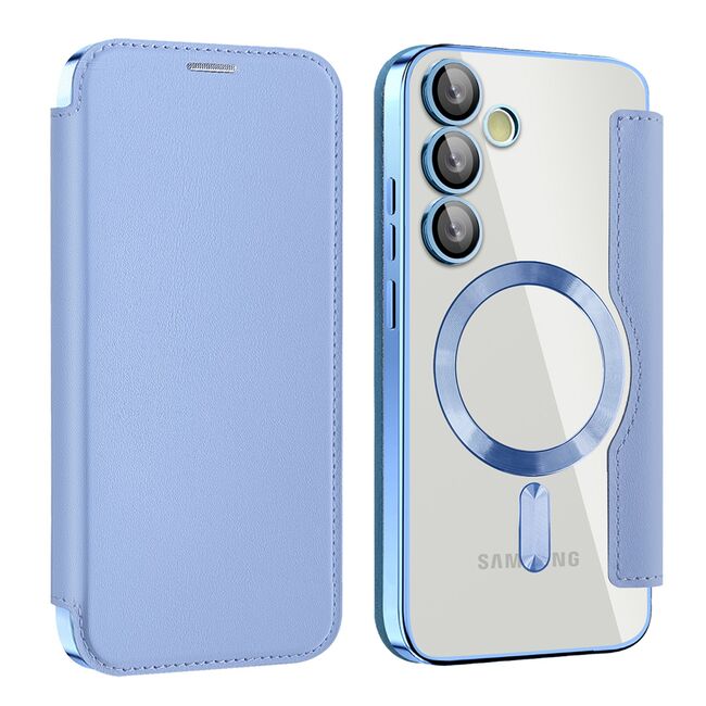 Husa pentru  Samsung Galaxy S23 FE EliteBook Executive Tip Carte cu Protectie RFID, Compatibilitate MagSafe si protectie lentile Transparent - Albastru deschis