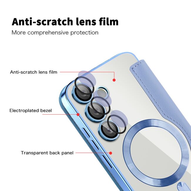 Husa pentru  Samsung Galaxy S23 FE EliteBook Executive Tip Carte cu Protectie RFID, Compatibilitate MagSafe si protectie lentile Transparent - Albastru deschis