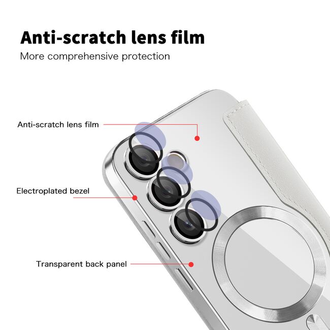 Husa pentru  Samsung Galaxy S23 FE EliteBook Executive Tip Carte cu Protectie RFID, Compatibilitate MagSafe si protectie lentile Transparent - Argintiu