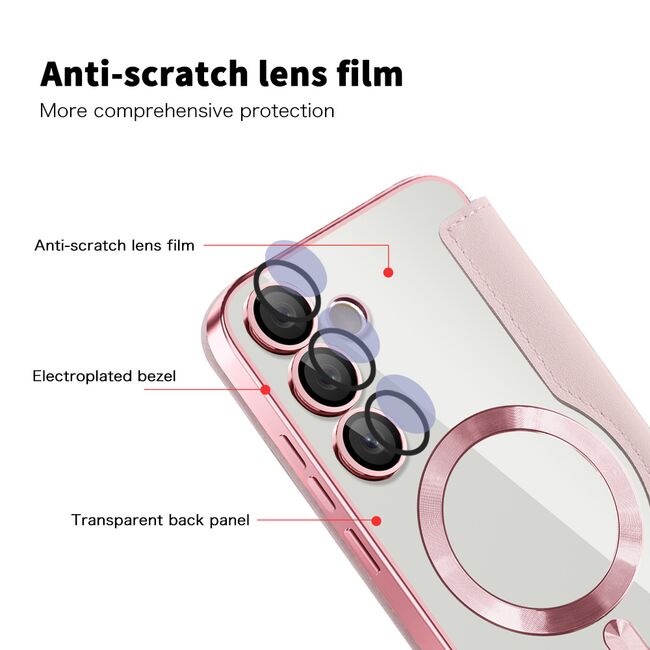 Husa pentru  Samsung Galaxy S23 FE EliteBook Executive Tip Carte cu Protectie RFID, Compatibilitate MagSafe si protectie lentile Transparent - Roz