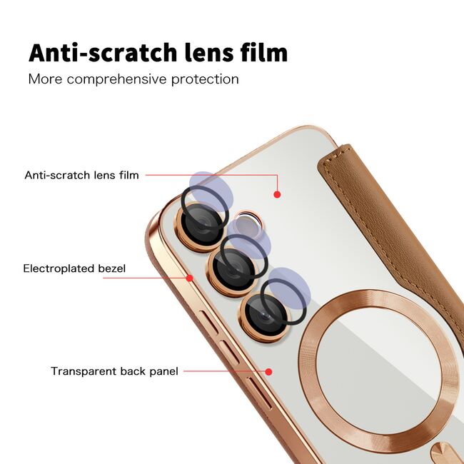Husa pentru  Samsung Galaxy S23 Plus  EliteBook Executive Tip Carte cu Protectie RFID, Compatibilitate MagSafe si protectie lentile Transparent - Maro