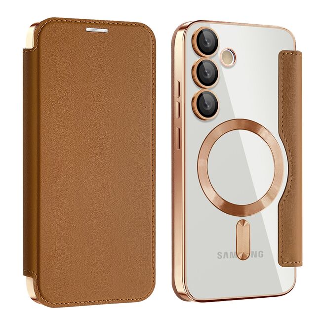 Husa pentru  Samsung Galaxy S23 Plus  EliteBook Executive Tip Carte cu Protectie RFID, Compatibilitate MagSafe si protectie lentile Transparent - Maro