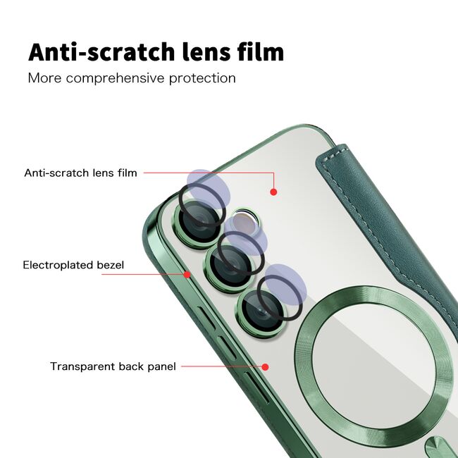 Husa pentru  Samsung Galaxy S23 Plus  EliteBook Executive Tip Carte cu Protectie RFID, Compatibilitate MagSafe si protectie lentile Transparent - Verde