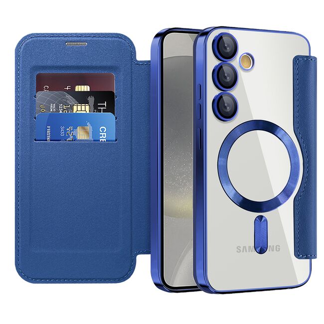 Husa pentru  Samsung Galaxy S24+ Plus EliteBook Executive Tip Carte cu Protectie RFID, Compatibilitate MagSafe si protectie lentile Transparent - Albastru