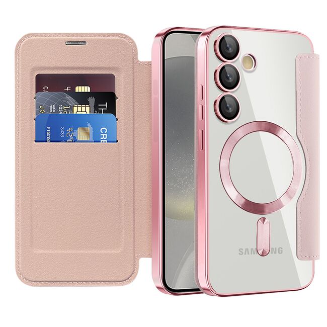 Husa pentru  Samsung Galaxy S24+ Plus EliteBook Executive Tip Carte cu Protectie RFID, Compatibilitate MagSafe si protectie lentile Transparent - Roz
