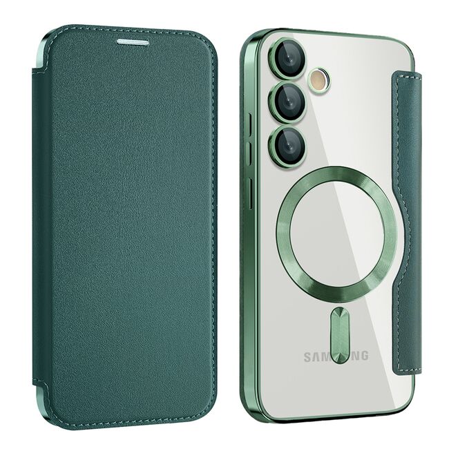 Husa pentru  Samsung Galaxy S24+ Plus EliteBook Executive Tip Carte cu Protectie RFID, Compatibilitate MagSafe si protectie lentile Transparent - Verde