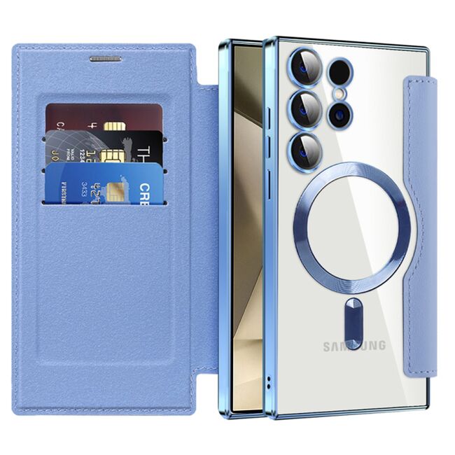 Husa pentru  Samsung Galaxy S24 Ultra EliteBook Executive Tip Carte cu Protectie RFID, Compatibilitate MagSafe si protectie lentile Transparent - Albastru deschis