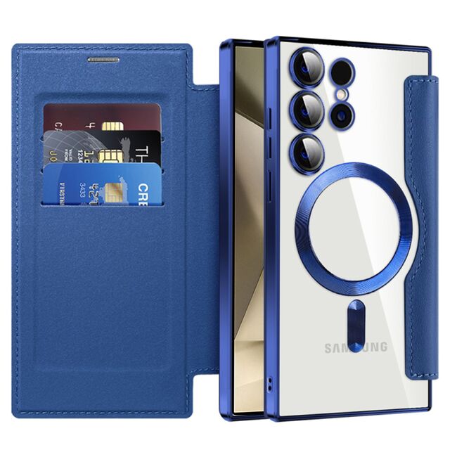 Husa pentru  Samsung Galaxy S24 Ultra EliteBook Executive Tip Carte cu Protectie RFID, Compatibilitate MagSafe si protectie lentile Transparent - Albastru