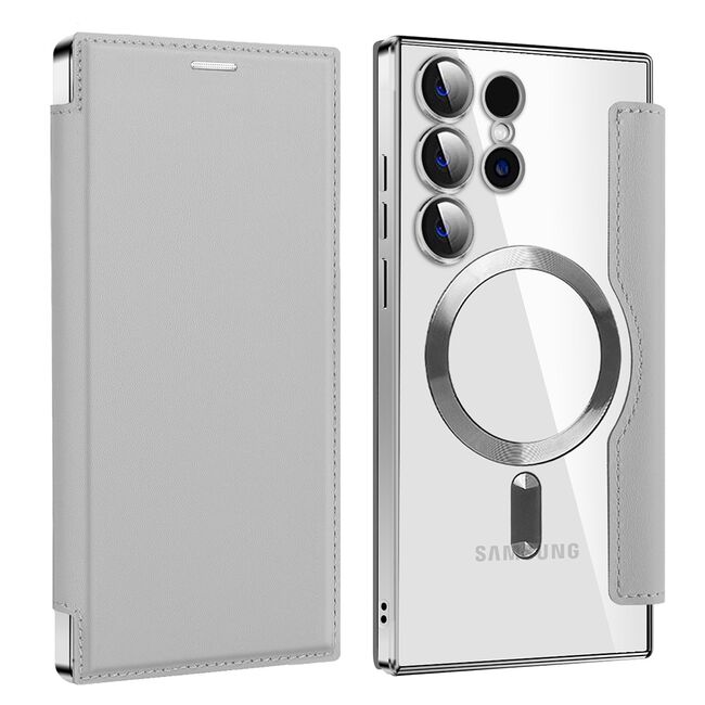 Husa pentru  Samsung Galaxy S24 Ultra EliteBook Executive Tip Carte cu Protectie RFID, Compatibilitate MagSafe si protectie lentile Transparent - Gri