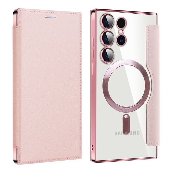 Husa pentru  Samsung Galaxy S24 Ultra EliteBook Executive Tip Carte cu Protectie RFID, Compatibilitate MagSafe si protectie lentile Transparent - Roz