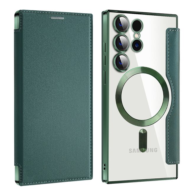 Husa pentru  Samsung Galaxy S24 Ultra EliteBook Executive Tip Carte cu Protectie RFID, Compatibilitate MagSafe si protectie lentile Transparent - Verde
