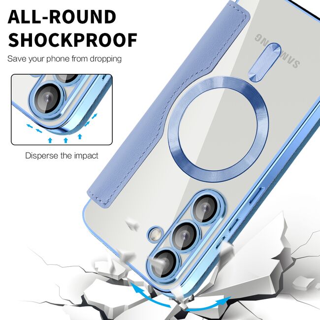 Husa pentru  Samsung Galaxy S25+ EliteBook Executive Tip Carte cu Protectie RFID, Compatibilitate MagSafe si protectie lentile Transparent - Albastru deschis