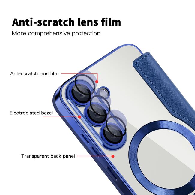 Husa pentru  Samsung Galaxy S25+ EliteBook Executive Tip Carte cu Protectie RFID, Compatibilitate MagSafe si protectie lentile Transparent - Albastru