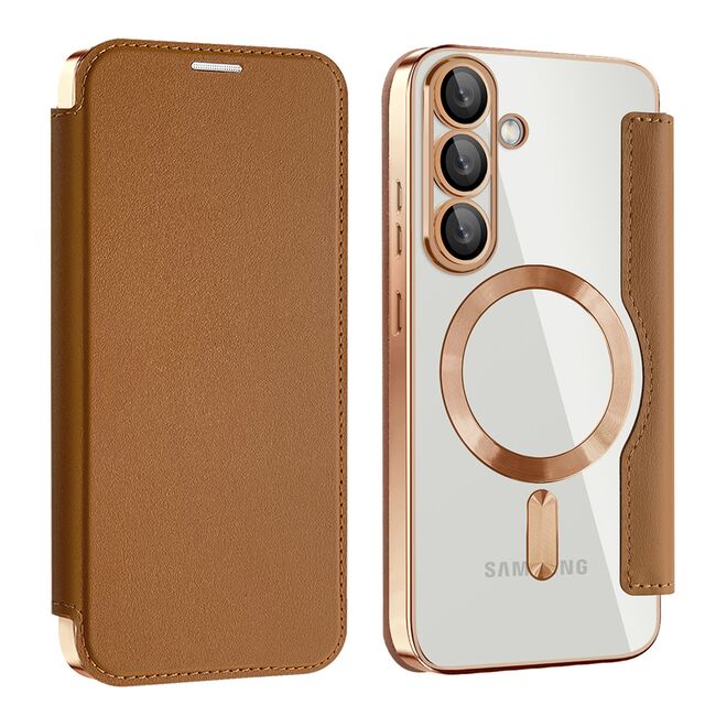 Husa pentru  Samsung Galaxy S25+ EliteBook Executive Tip Carte cu Protectie RFID, Compatibilitate MagSafe si protectie lentile Transparent - Maro