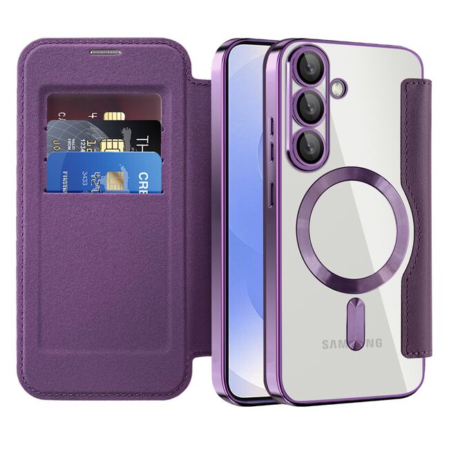 Husa pentru  Samsung Galaxy S25+ EliteBook Executive Tip Carte cu Protectie RFID, Compatibilitate MagSafe si protectie lentile Transparent - Mov