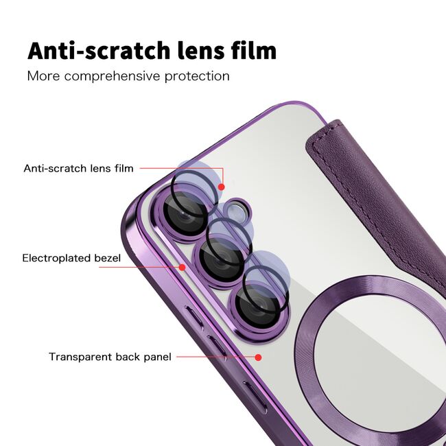 Husa pentru  Samsung Galaxy S25+ EliteBook Executive Tip Carte cu Protectie RFID, Compatibilitate MagSafe si protectie lentile Transparent - Mov