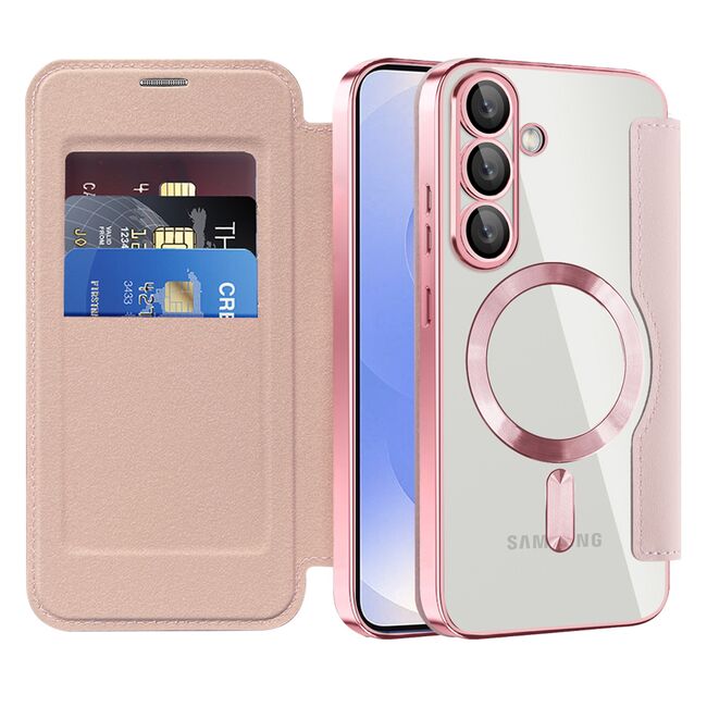 Husa pentru  Samsung Galaxy S25+ EliteBook Executive Tip Carte cu Protectie RFID, Compatibilitate MagSafe si protectie lentile Transparent - Roz