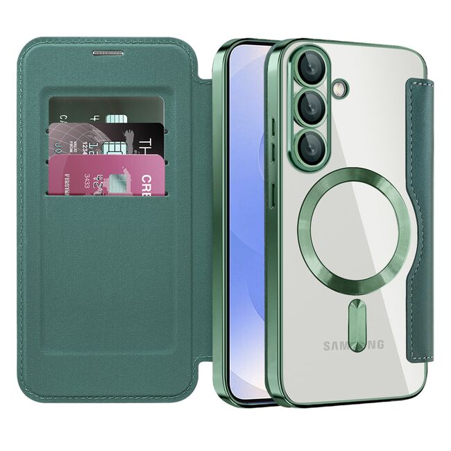 Husa pentru  Samsung Galaxy S25+ EliteBook Executive Tip Carte cu Protectie RFID, Compatibilitate MagSafe si protectie lentile Transparent - Verde