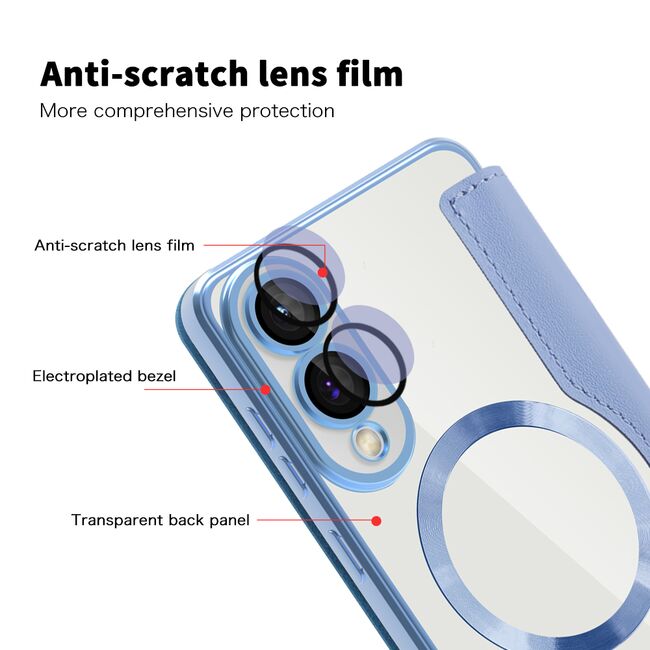 Husa pentru  Samsung Galaxy S25 Edge EliteBook Executive Tip Carte cu Protectie RFID, Compatibilitate MagSafe si protectie lentile Transparent - Albastru deschis