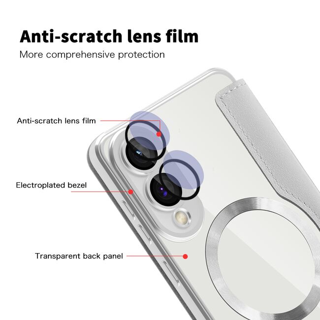 Husa pentru  Samsung Galaxy S25 Edge EliteBook Executive Tip Carte cu Protectie RFID, Compatibilitate MagSafe si protectie lentile Transparent - Gri
