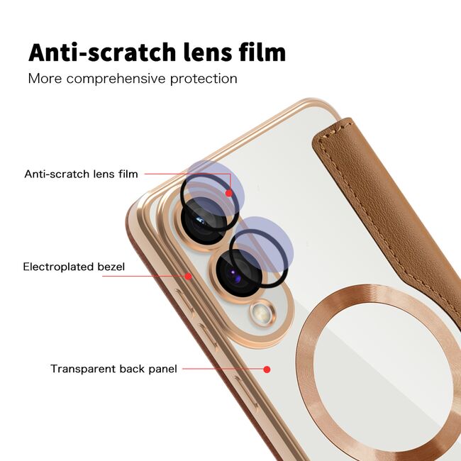 Husa pentru  Samsung Galaxy S25 Edge EliteBook Executive Tip Carte cu Protectie RFID, Compatibilitate MagSafe si protectie lentile Transparent - Maro