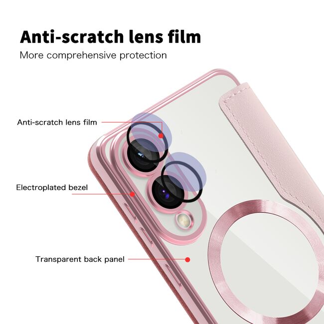 Husa pentru  Samsung Galaxy S25 Edge EliteBook Executive Tip Carte cu Protectie RFID, Compatibilitate MagSafe si protectie lentile Transparent - Roz