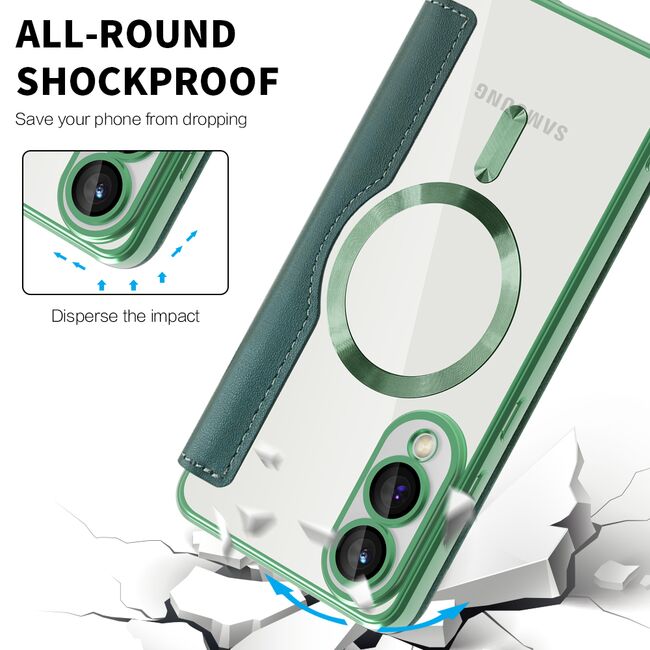 Husa pentru  Samsung Galaxy S25 Edge EliteBook Executive Tip Carte cu Protectie RFID, Compatibilitate MagSafe si protectie lentile Transparent - Verde