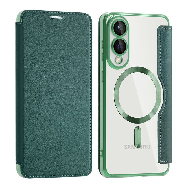 Husa pentru  Samsung Galaxy S25 Edge EliteBook Executive Tip Carte cu Protectie RFID, Compatibilitate MagSafe si protectie lentile Transparent - Verde