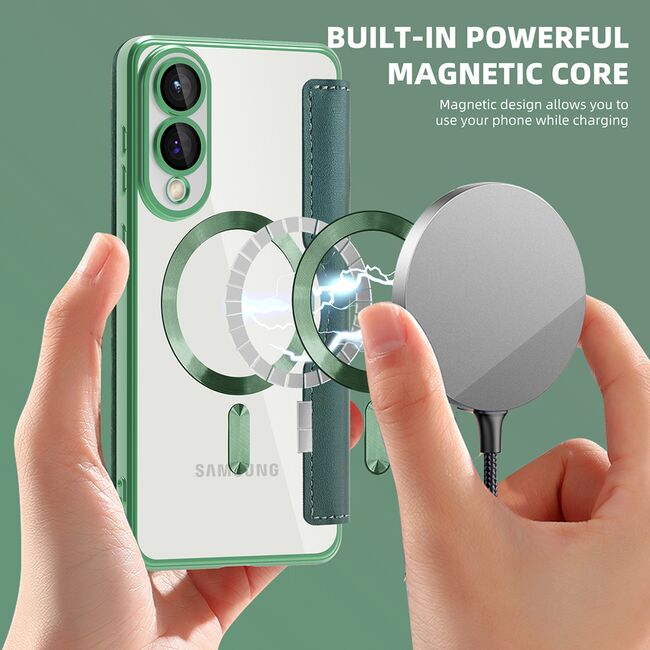 Husa pentru  Samsung Galaxy S25 Edge EliteBook Executive Tip Carte cu Protectie RFID, Compatibilitate MagSafe si protectie lentile Transparent - Verde