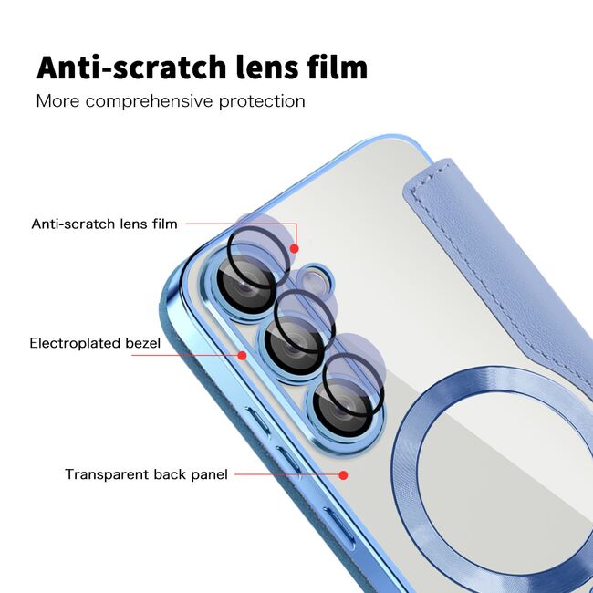 Husa pentru  Samsung Galaxy S25 EliteBook Executive Tip Carte cu Protectie RFID, Compatibilitate MagSafe si protectie lentile Transparent - Albastru deschis