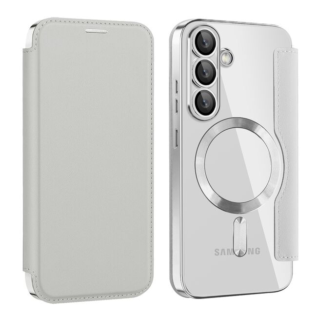 Husa pentru  Samsung Galaxy S25 EliteBook Executive Tip Carte cu Protectie RFID, Compatibilitate MagSafe si protectie lentile Transparent - Gri
