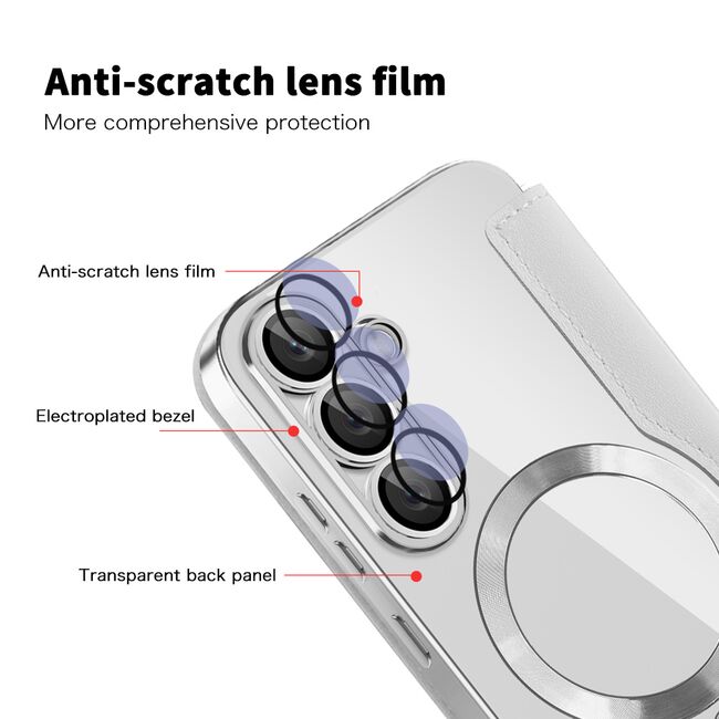 Husa pentru  Samsung Galaxy S25 EliteBook Executive Tip Carte cu Protectie RFID, Compatibilitate MagSafe si protectie lentile Transparent - Gri